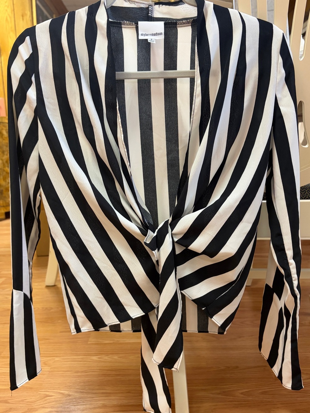 Black & White Striped Tie-Front Blouse Size Small